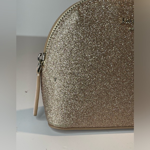 Kate Spade NY Saffiano Tinsel Glitter Rose Gold Dome Pouch Gently Preloved - Picture 8 of 10